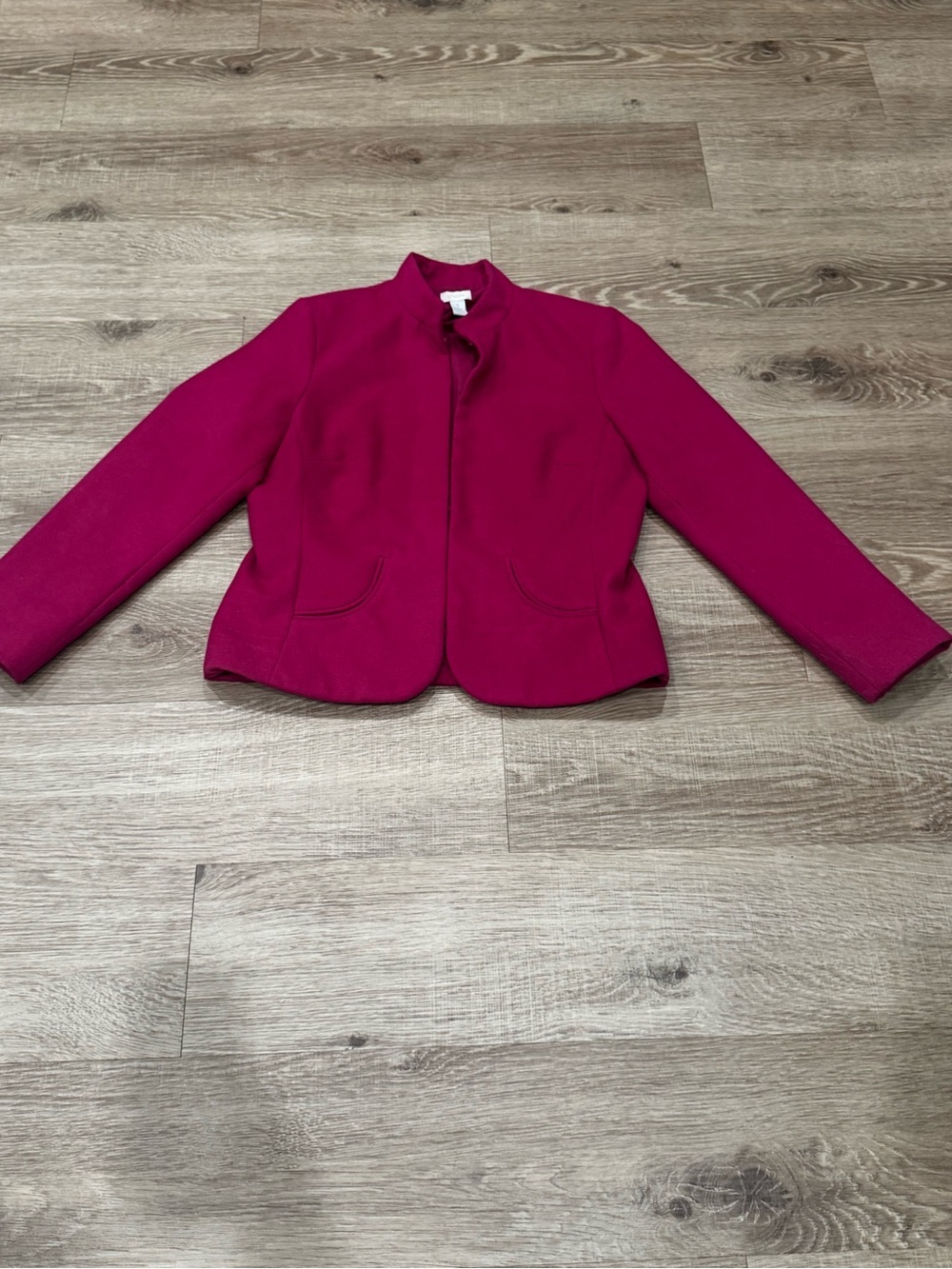 Chico’s Magenta Pink Stand Collar Jacket Zip Front Pockets Size 1